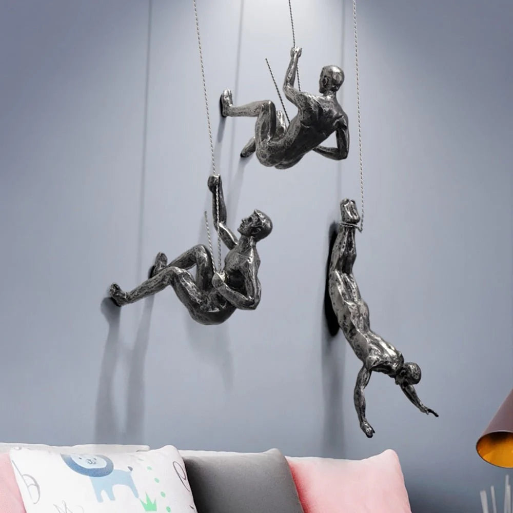 Wall Sculpture Handcrafted Resin Climbing Figure