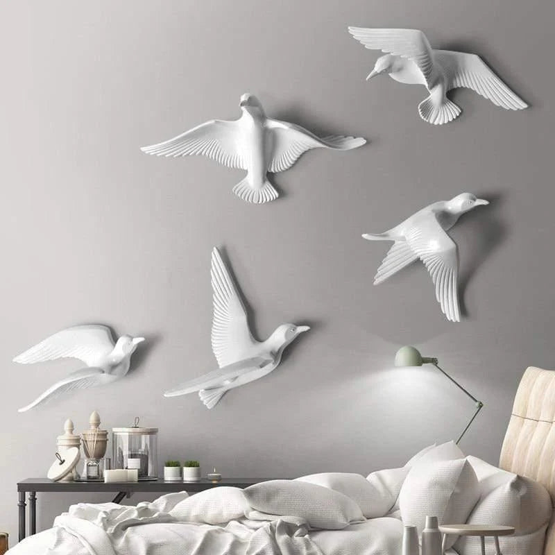 Wall Sculpture Seagull Laser-Engraved Polyresin