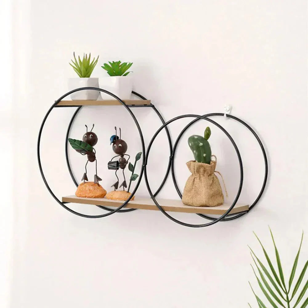 Wall Shelf Circular Scandinavian Solid Wood & Iron