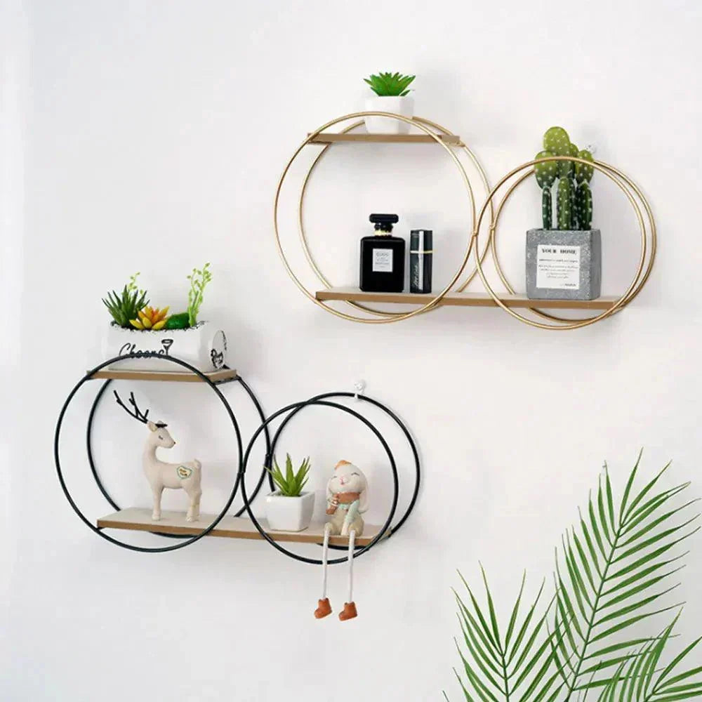 Wall Shelf Circular Scandinavian Solid Wood & Iron