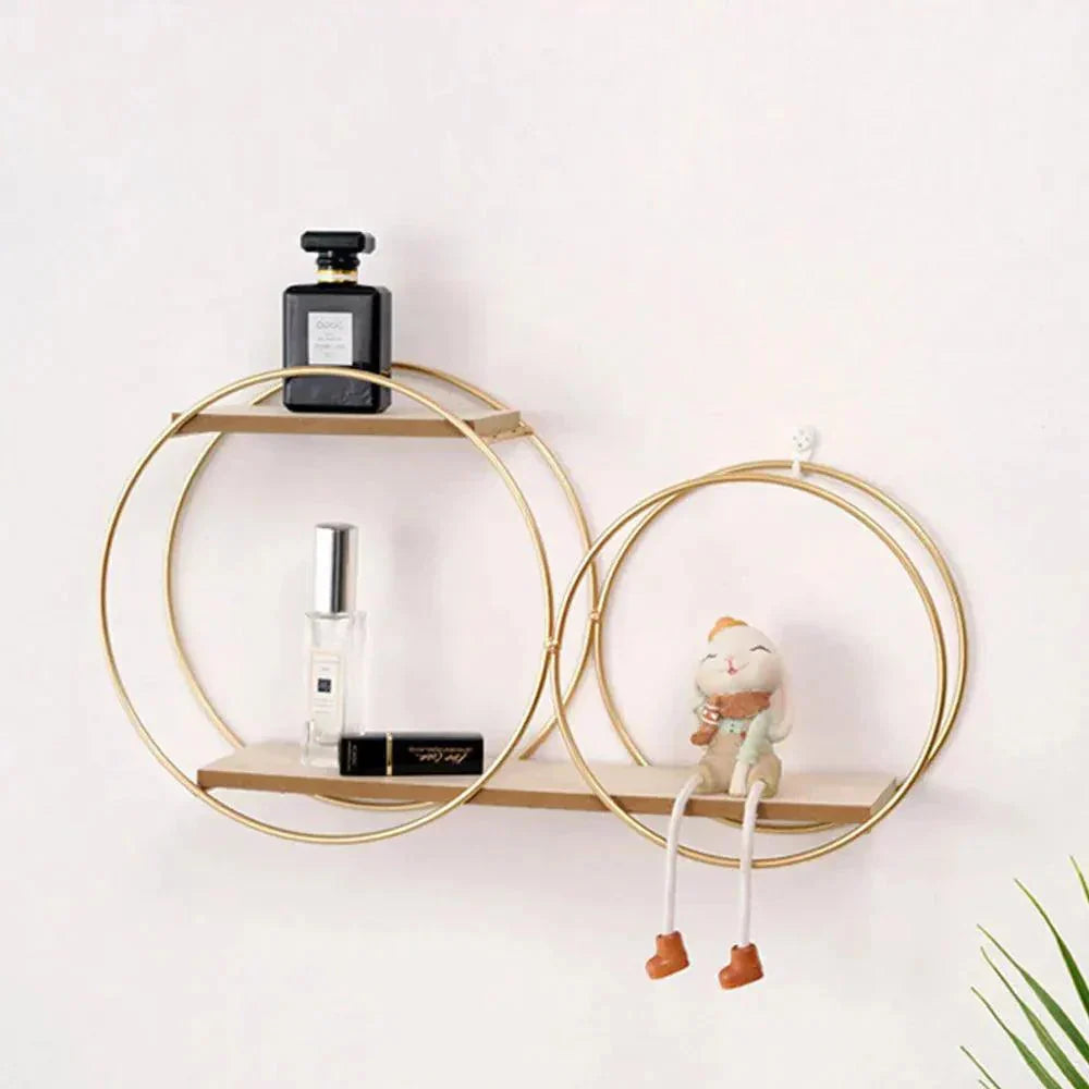 Wall Shelf Circular Scandinavian Solid Wood & Iron