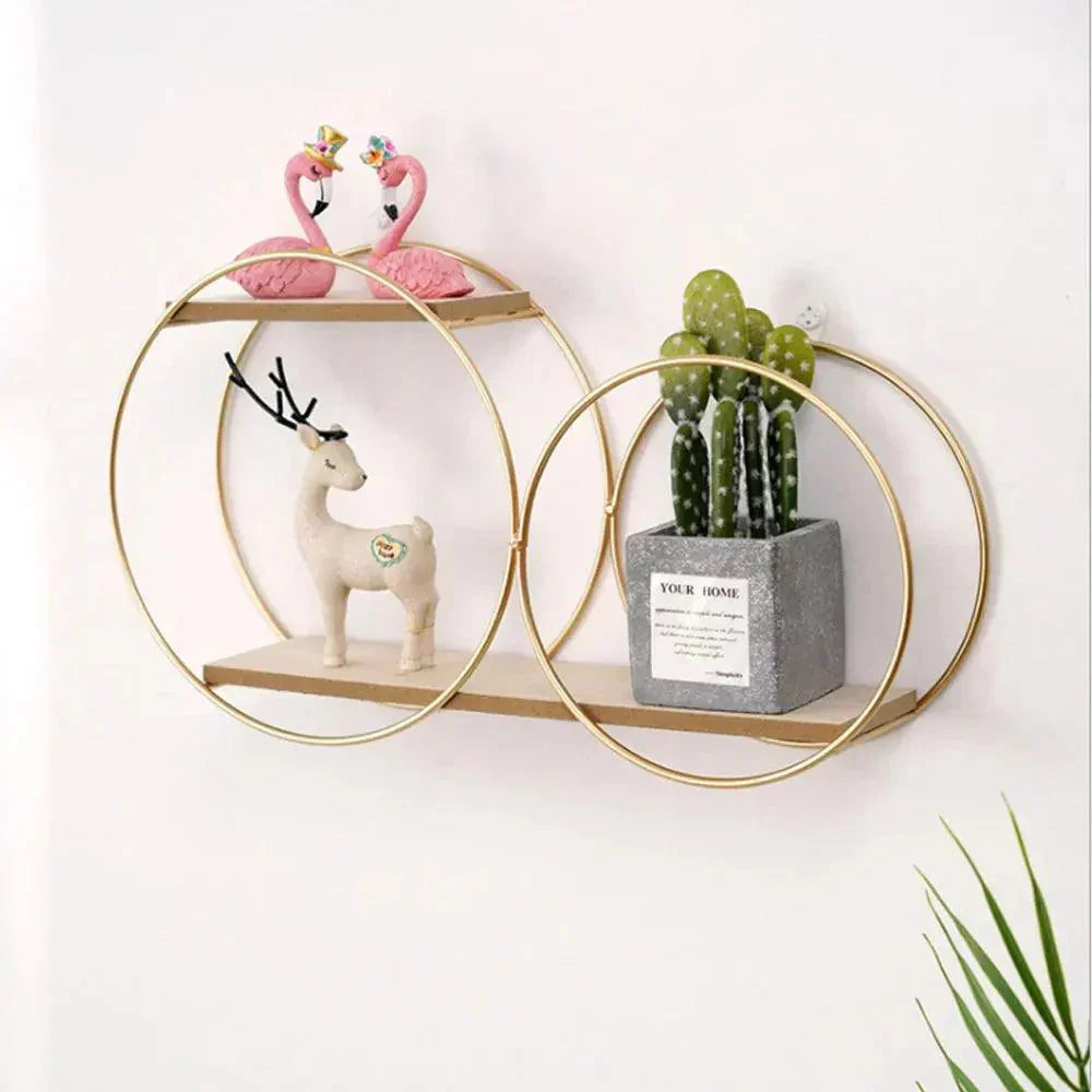 Wall Shelf Circular Scandinavian Solid Wood & Iron
