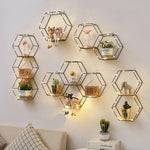 Wall Shelf Double Hexagon Iron & Wood