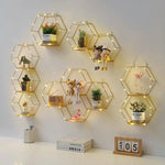 Wall Shelf Double Hexagon Iron & Wood