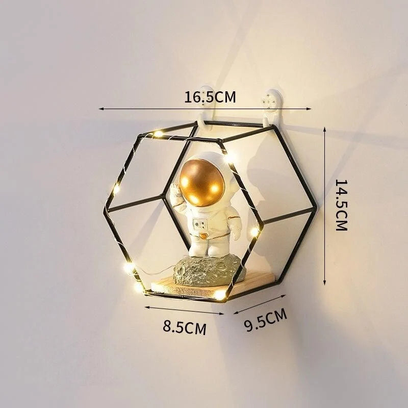 Wall Shelf Double Hexagon Iron & Wood
