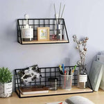 Wall Shelf Hemp Wood Iron Wall-Mounted Storage