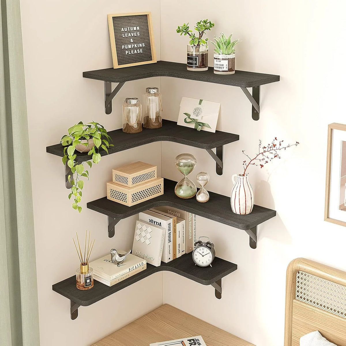 Wall Shelf L-Shaped Paulownia Wood & Metal