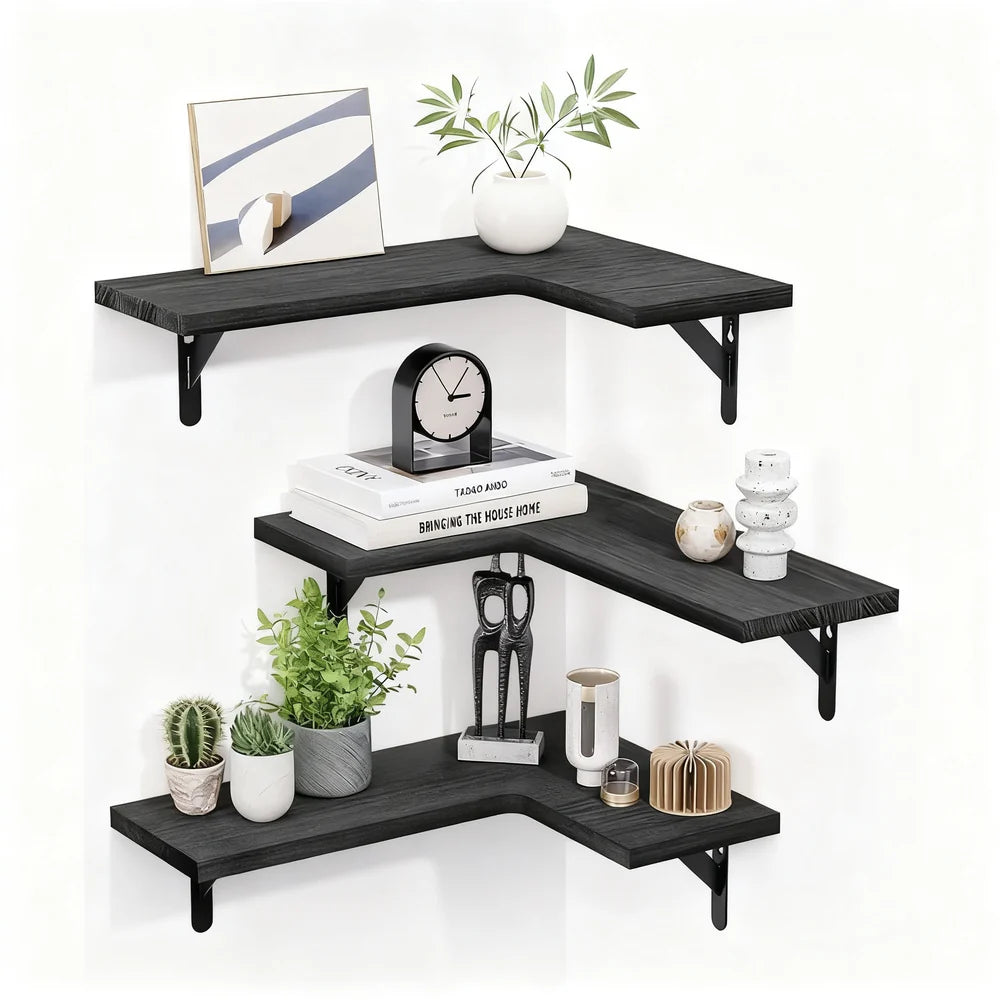 Wall Shelf L-Shaped Paulownia Wood & Metal