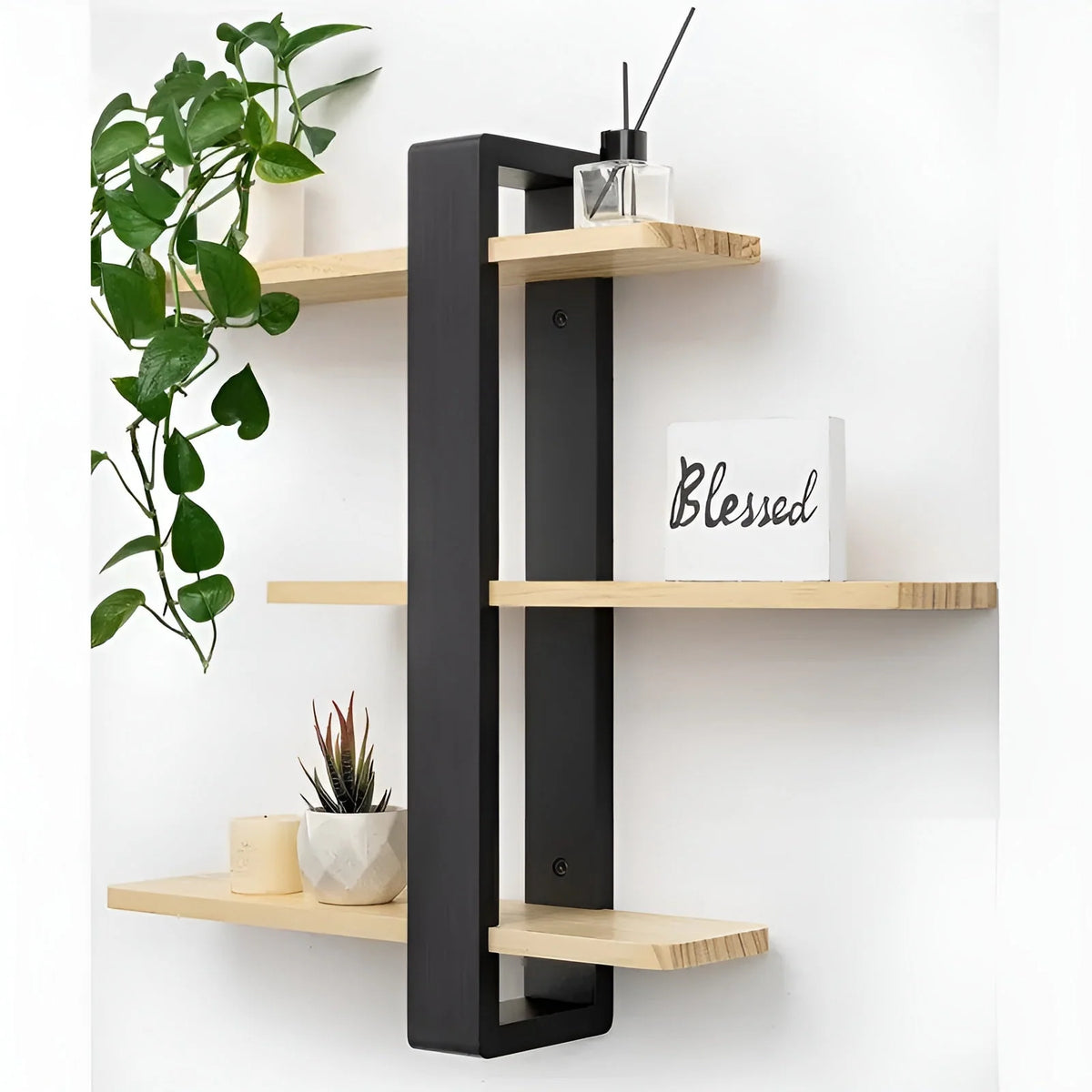 Wall Shelf Solid Pine Wood 3-Tier Space-Saving Storage