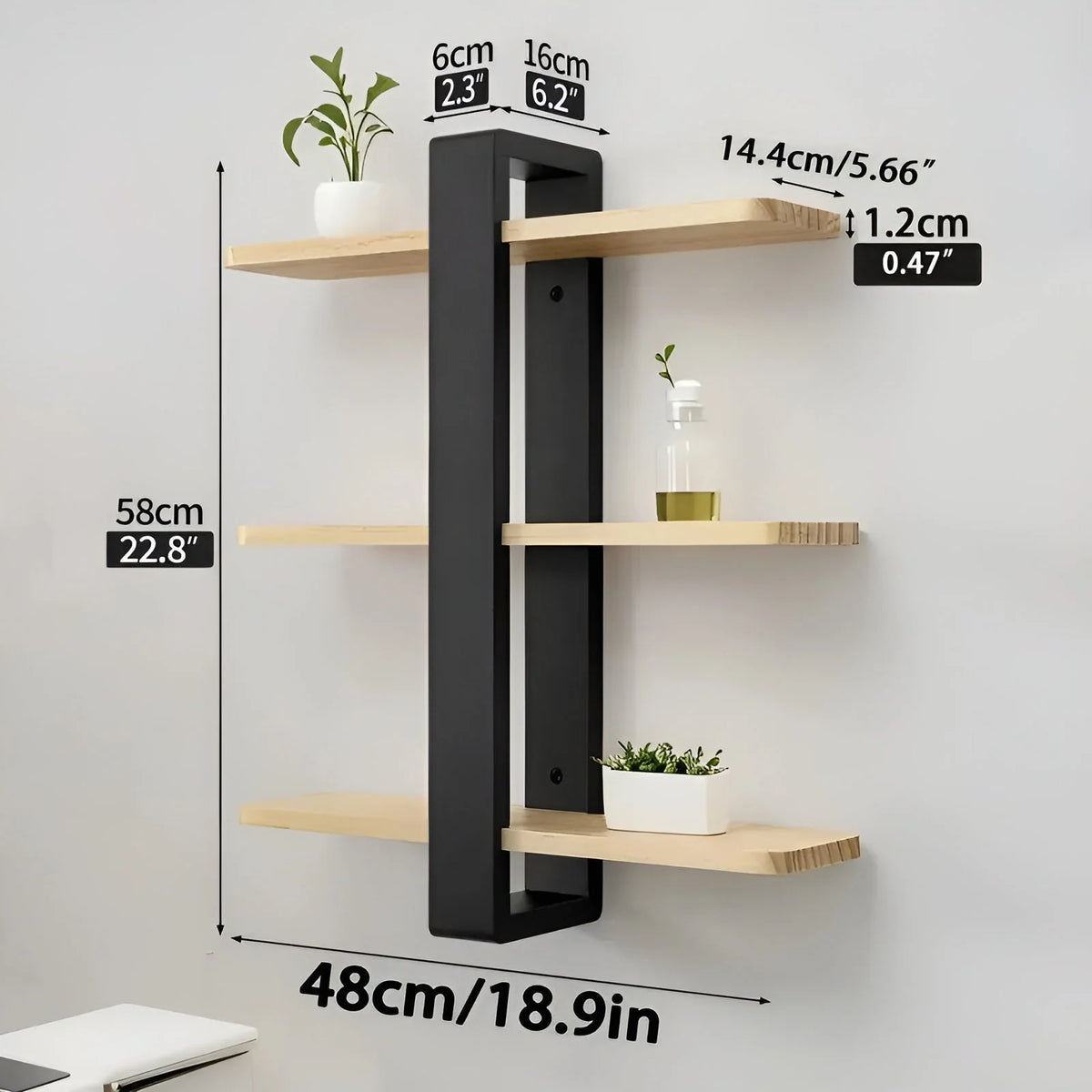 Wall Shelf Solid Pine Wood 3-Tier Space-Saving Storage