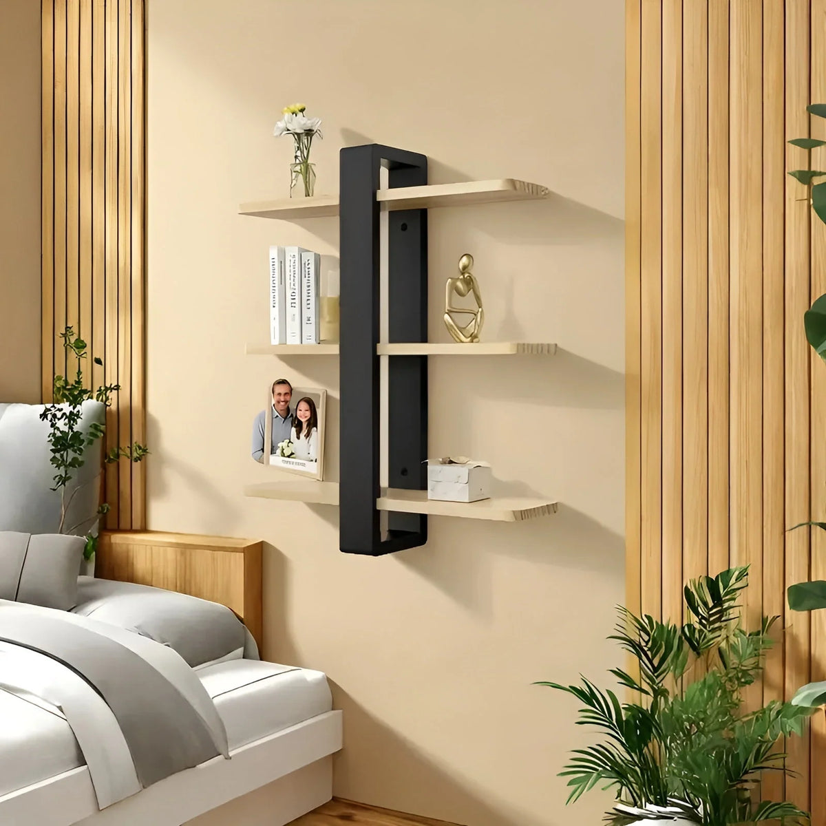 Wall Shelf Solid Pine Wood 3-Tier Space-Saving Storage