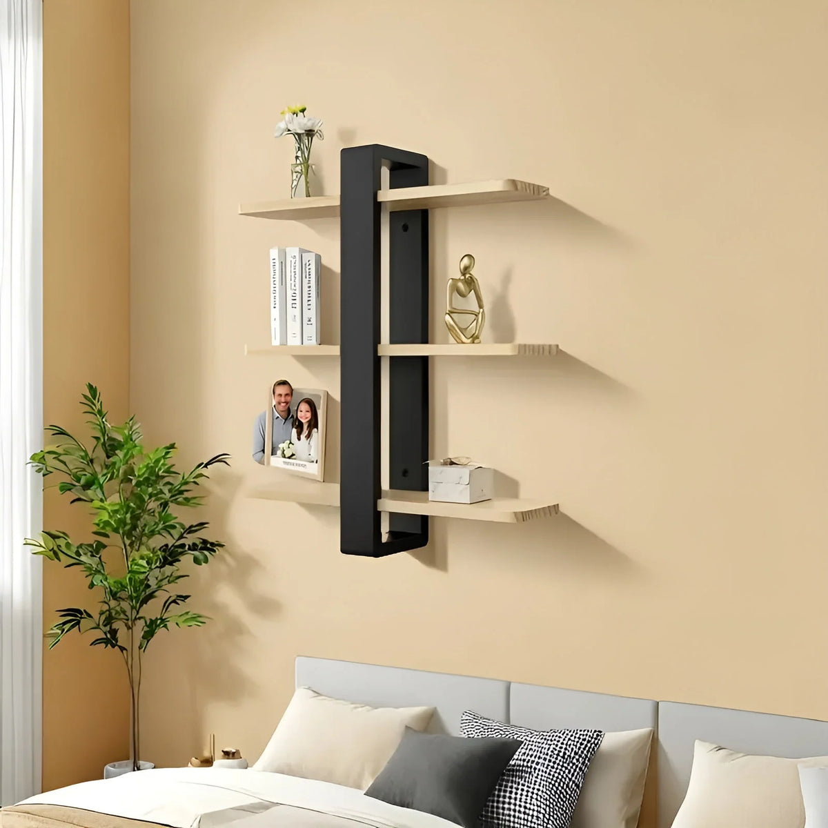 Wall Shelf Solid Pine Wood 3-Tier Space-Saving Storage