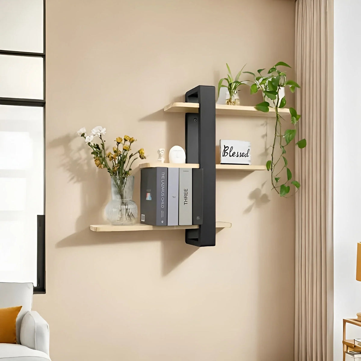 Wall Shelf Solid Pine Wood 3-Tier Space-Saving Storage
