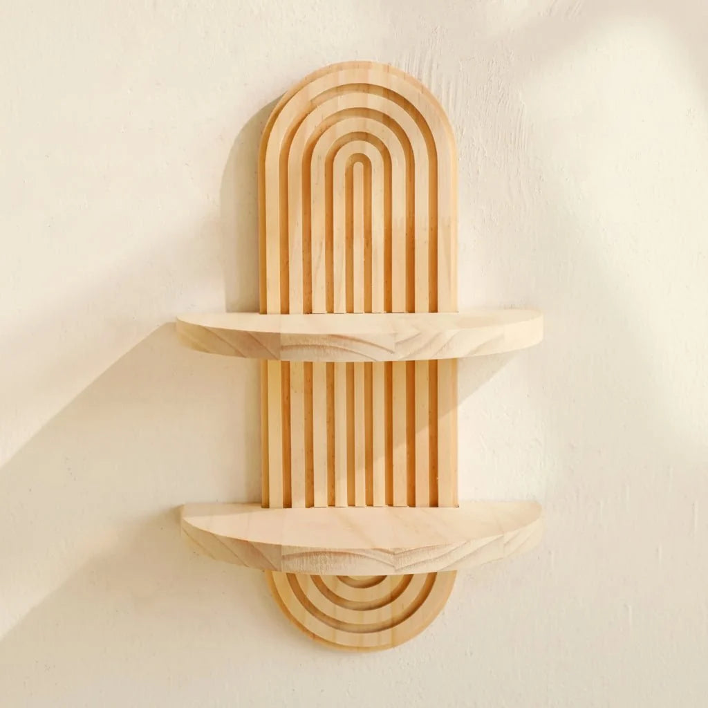 Wall Shelf Solid Wood Geometric Floating Design