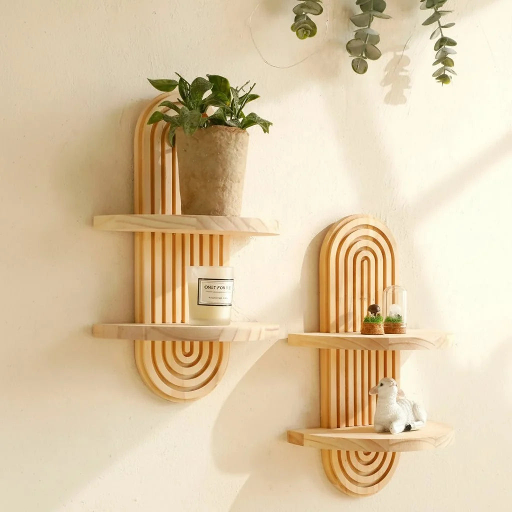 Wall Shelf Solid Wood Geometric Floating Design