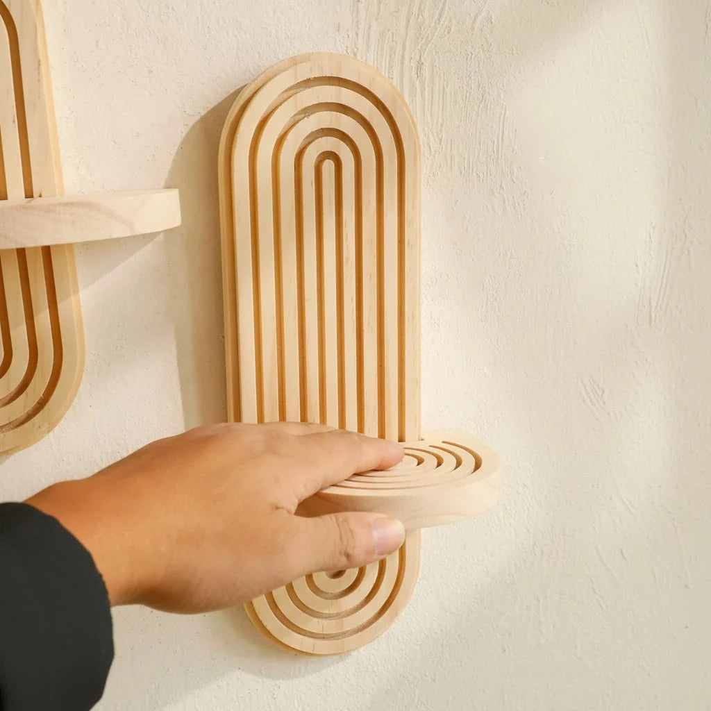 Wall Shelf Solid Wood Geometric Floating Design