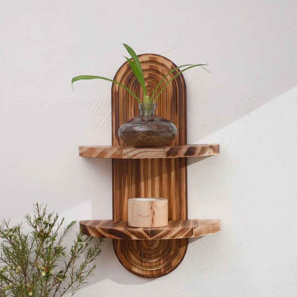 Wall Shelf Solid Wood Geometric Floating Design