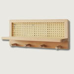 Wall Shelf Wooden With 4 Metal Hooks