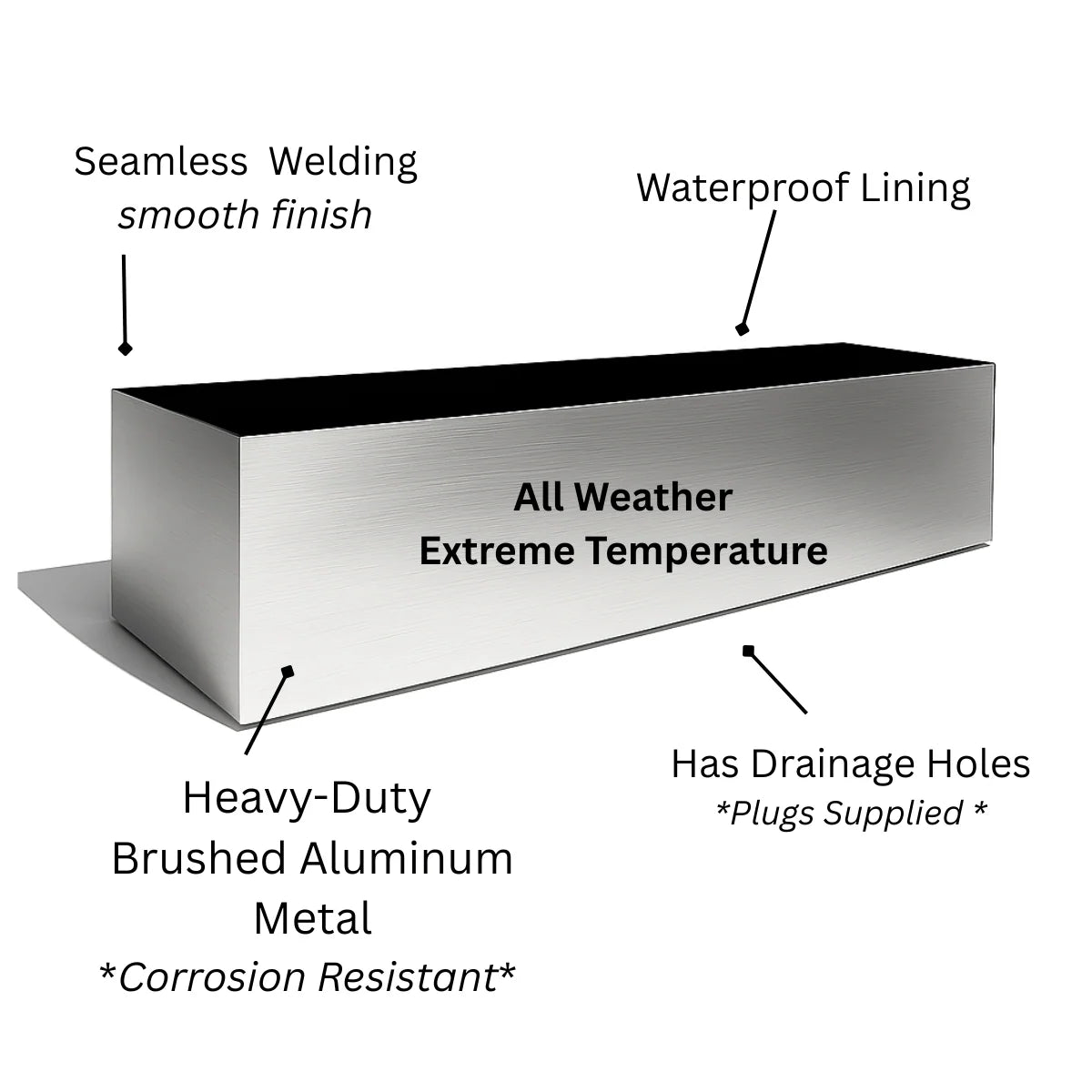 Wall Trough Planter Brushed Aluminum Weather-Resistant 36-Inch