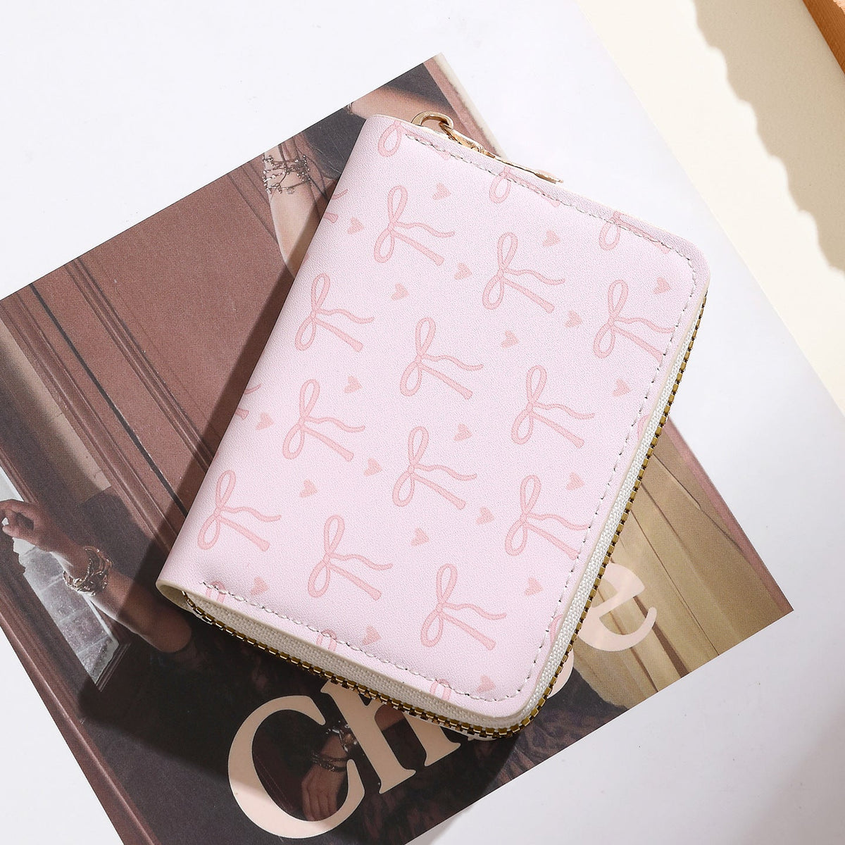 Wallet Bow Pattern Zipper Closure Multiple Card Slots