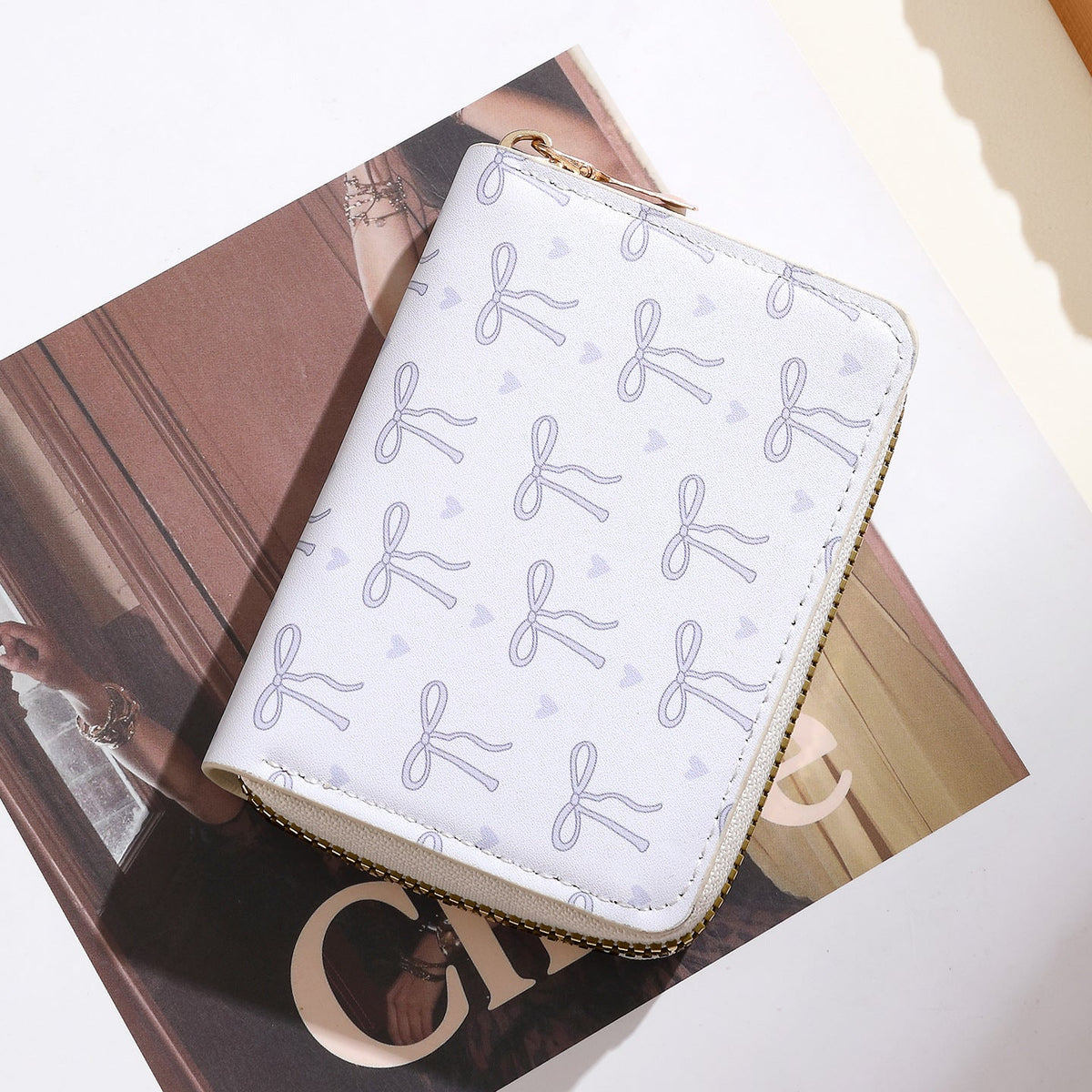 Wallet Bow Pattern Zipper Closure Multiple Card Slots