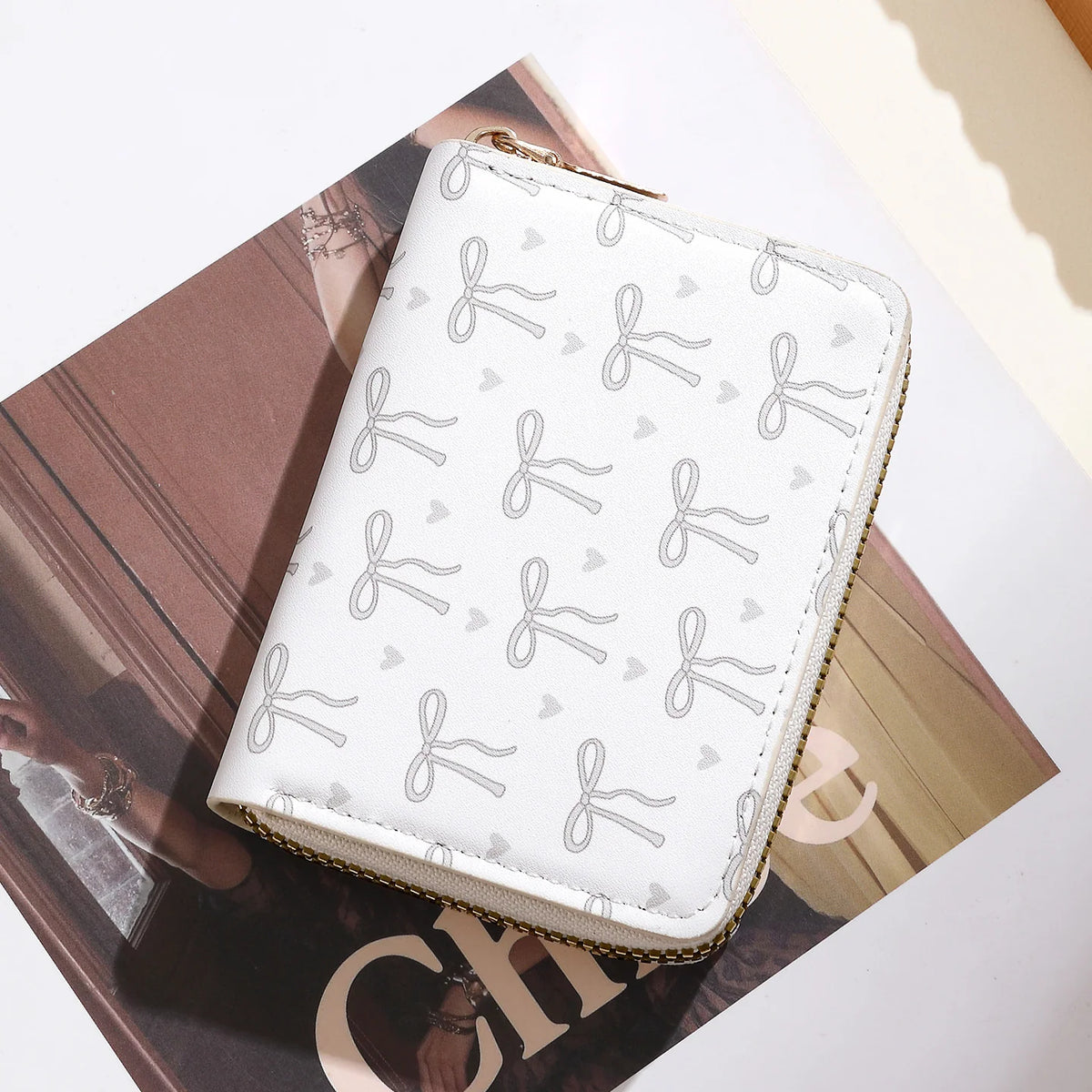 Wallet Bow Pattern Zipper Closure Multiple Card Slots