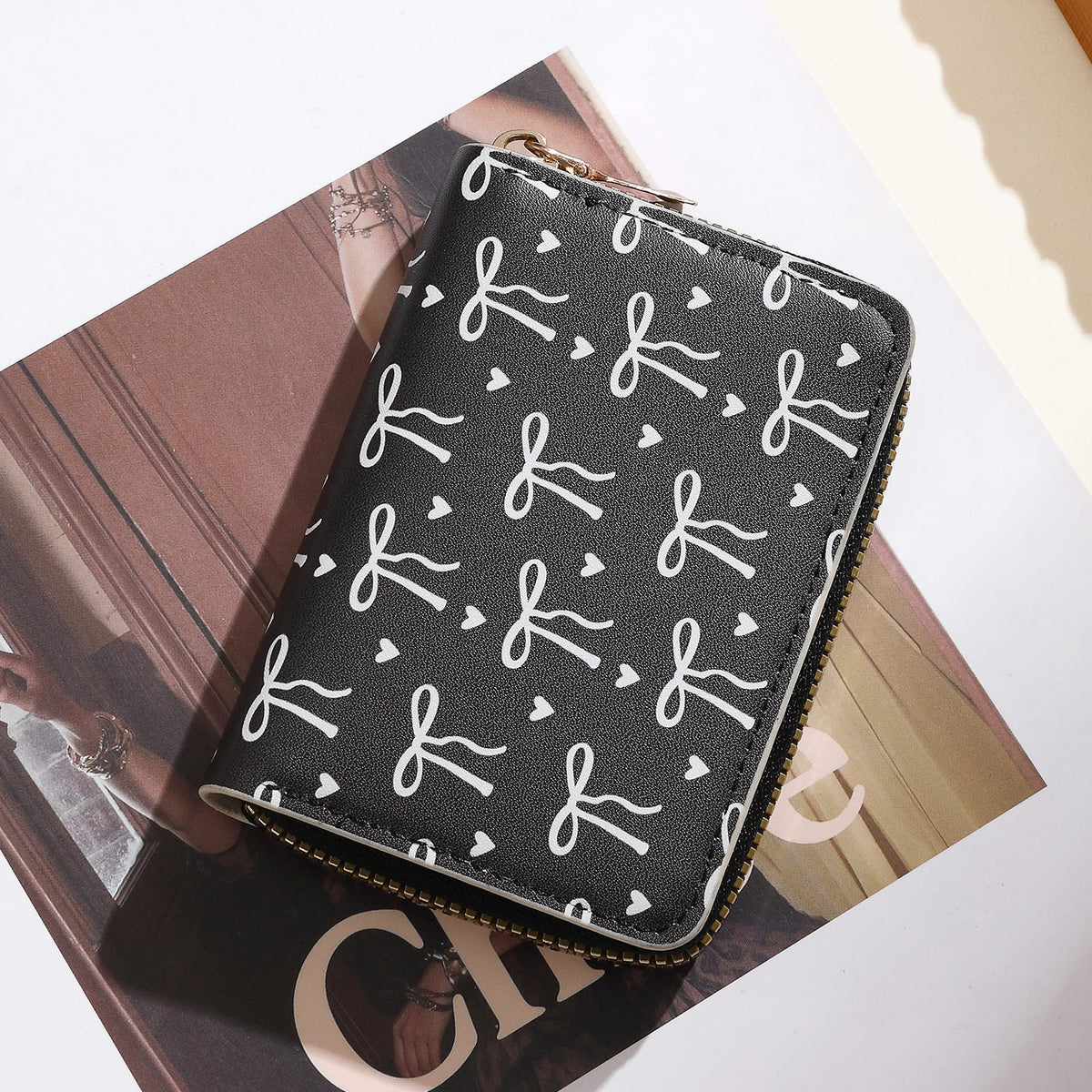 Wallet Bow Pattern Zipper Closure Multiple Card Slots