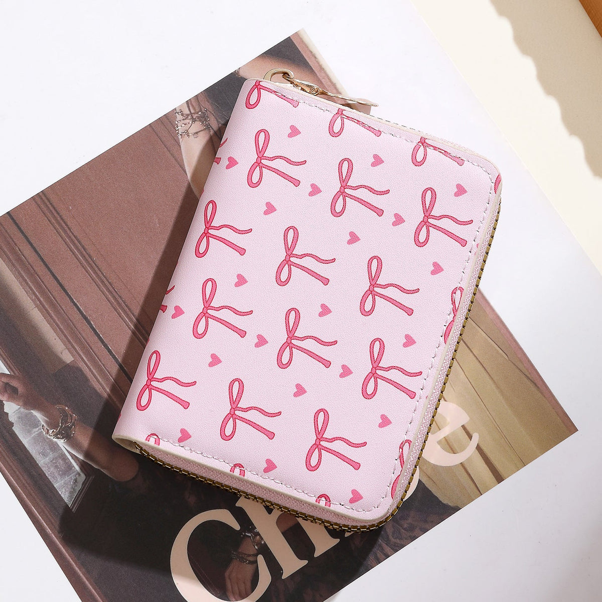 Wallet Bow Pattern Zipper Closure Multiple Card Slots