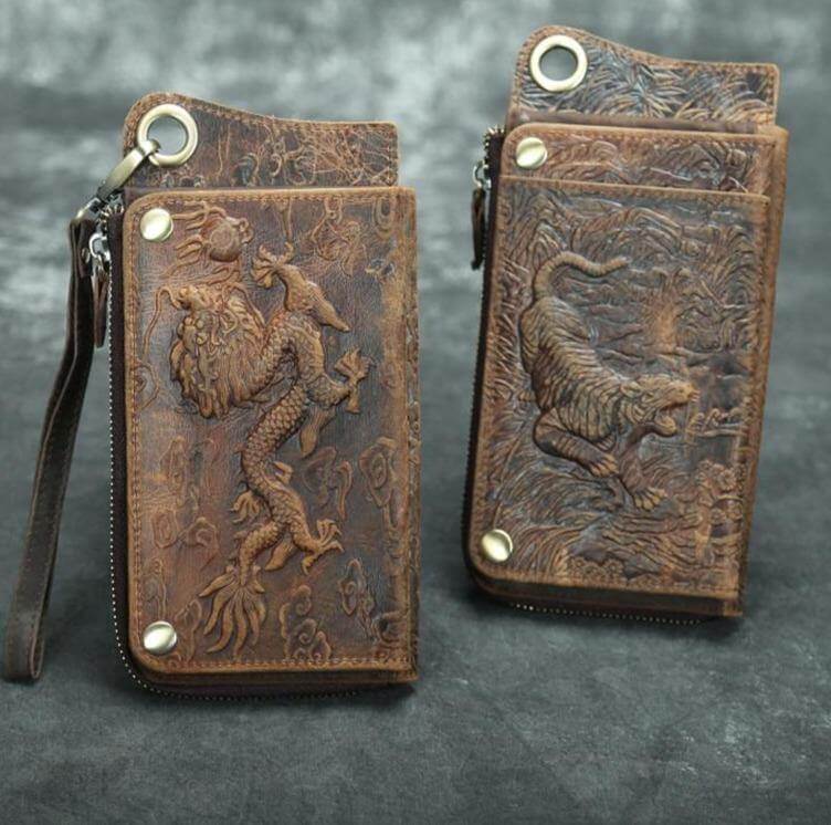 Wallet Genuine Cow Leather Phone Compartment Zippered Closure