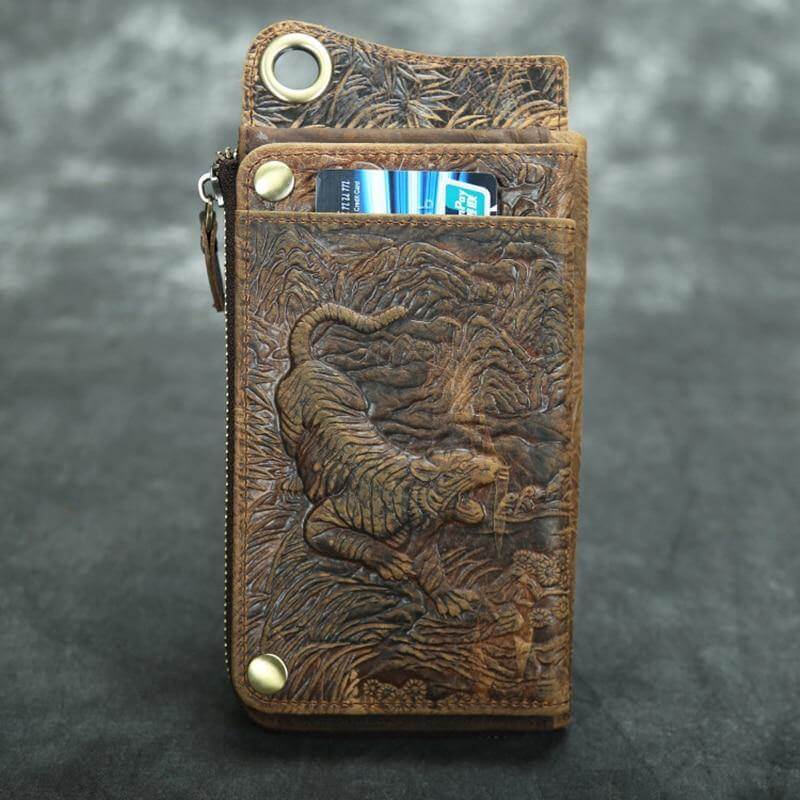 Wallet Genuine Cow Leather Phone Compartment Zippered Closure