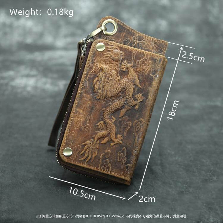 Wallet Genuine Cow Leather Phone Compartment Zippered Closure
