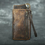 Wallet Genuine Cow Leather Phone Compartment Zippered Closure