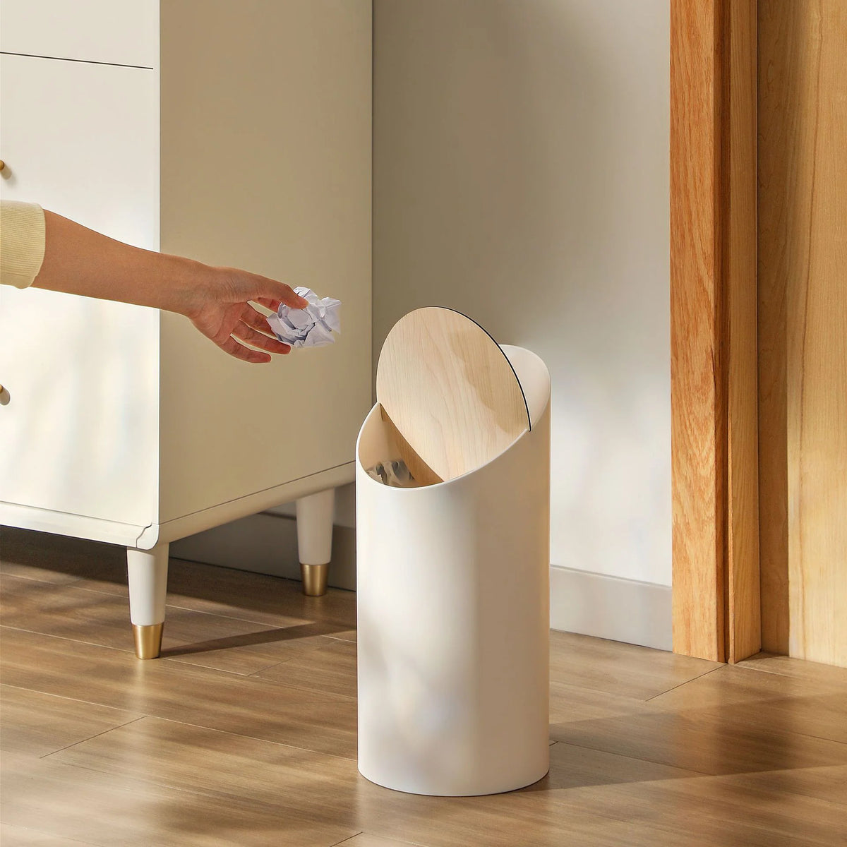 Waste Bin Slim Oval Soft-Close Rotating Lid