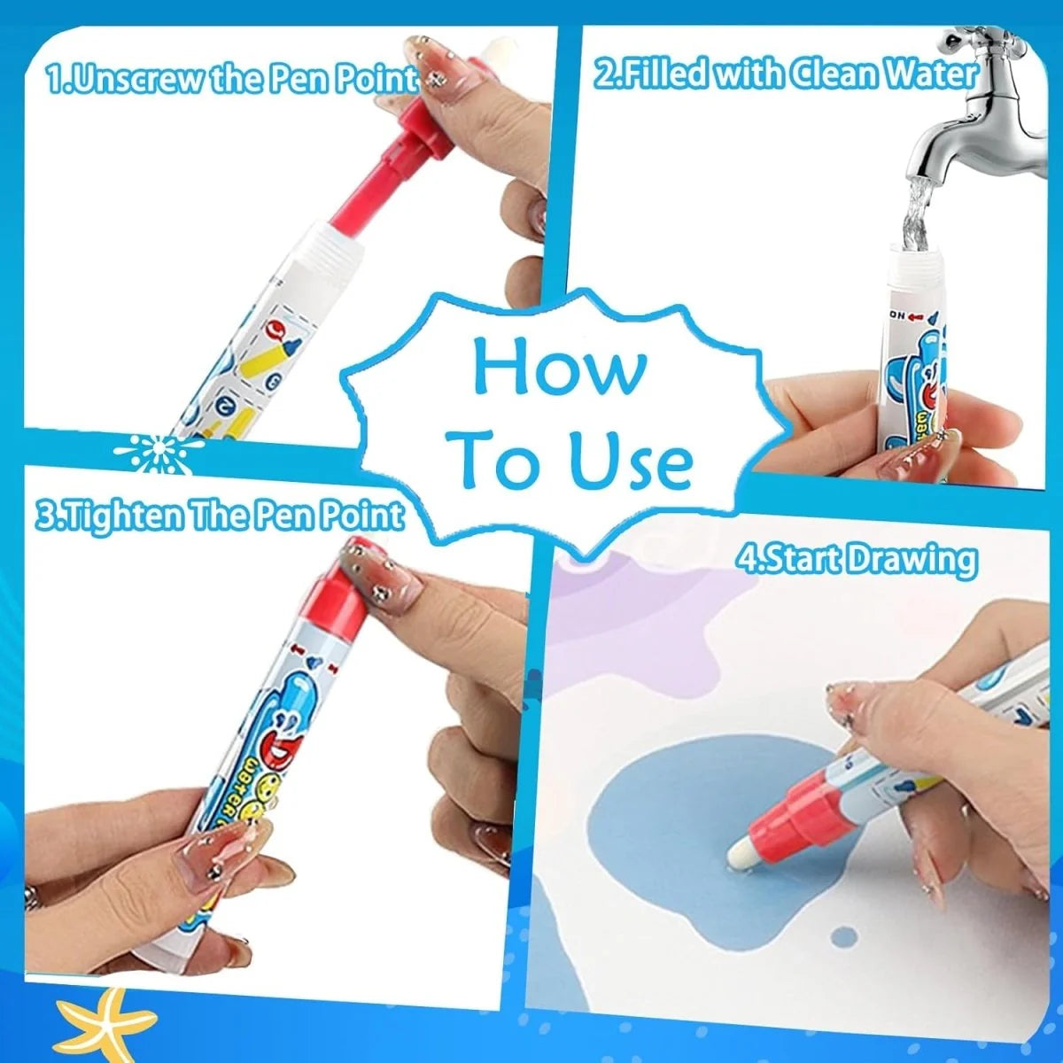 Water Drawing Mat for Kids Reusable Mess-Free Quick-Drying