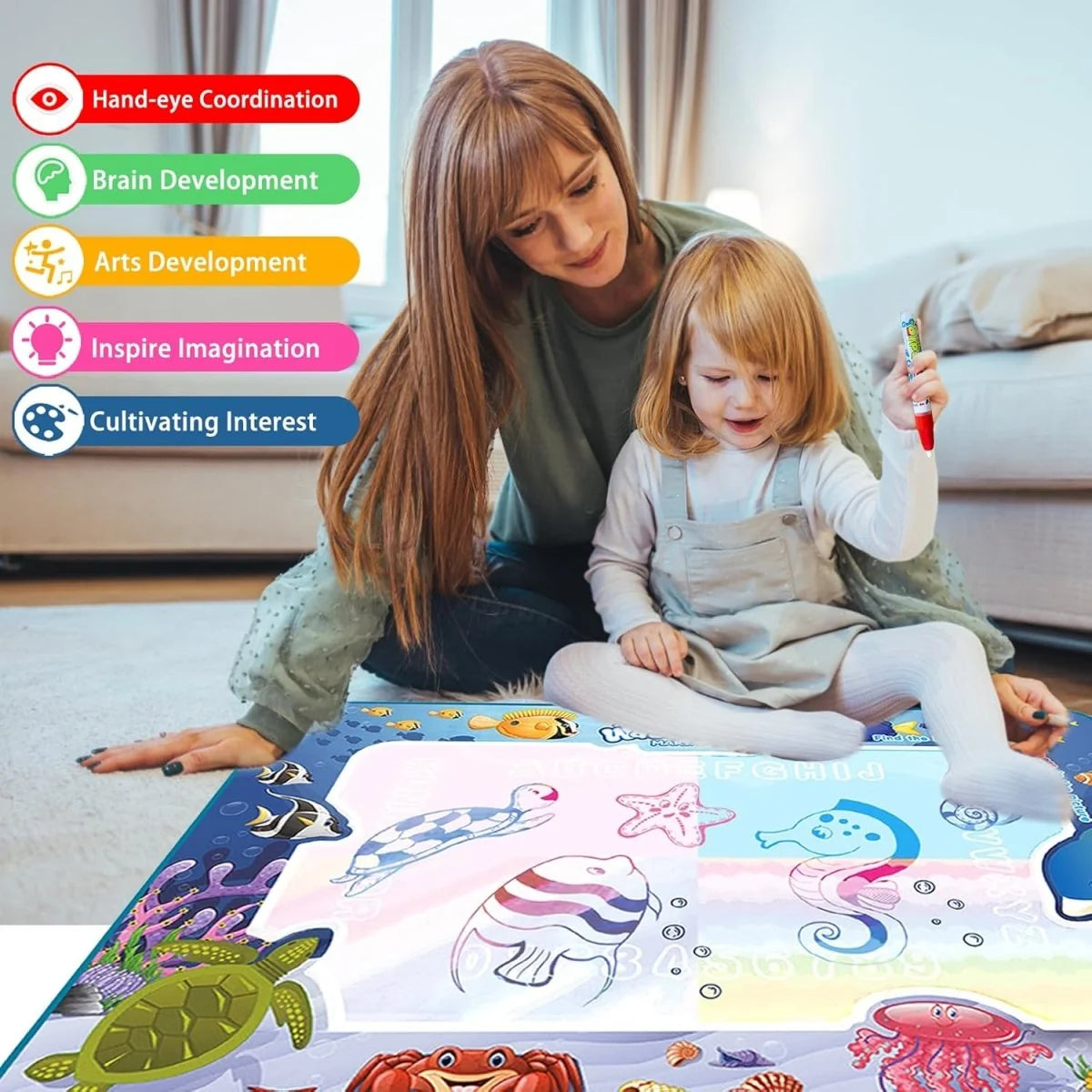 Water Drawing Mat for Kids Reusable Mess-Free Quick-Drying