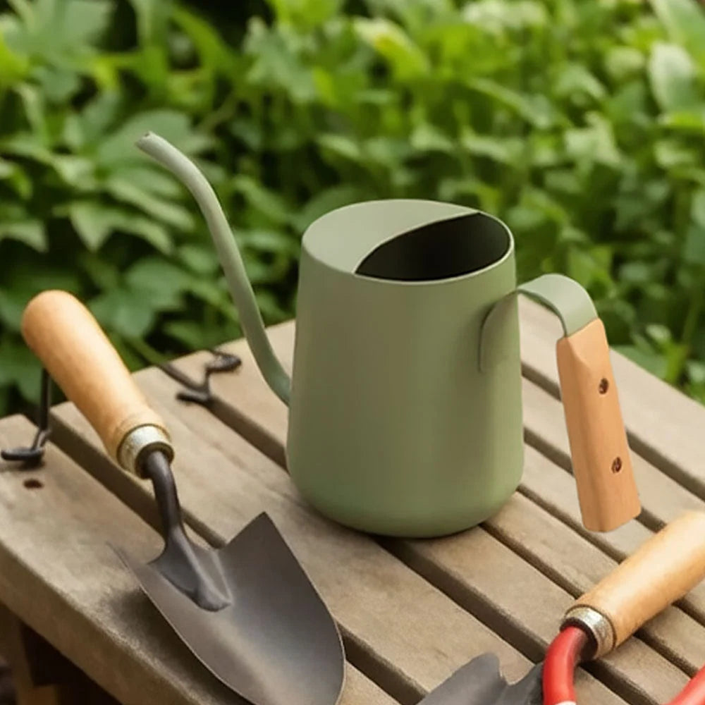 Watering Can Stainless Steel Long Spout Wooden Handle 1L
