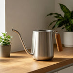 Watering Can Stainless Steel Long Spout Wooden Handle 1L