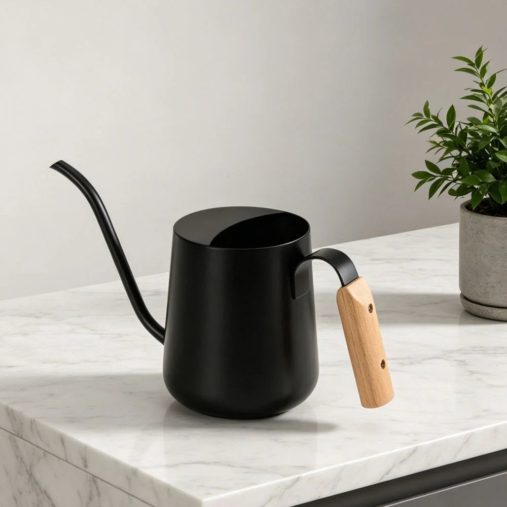 Watering Can Stainless Steel Long Spout Wooden Handle 1L
