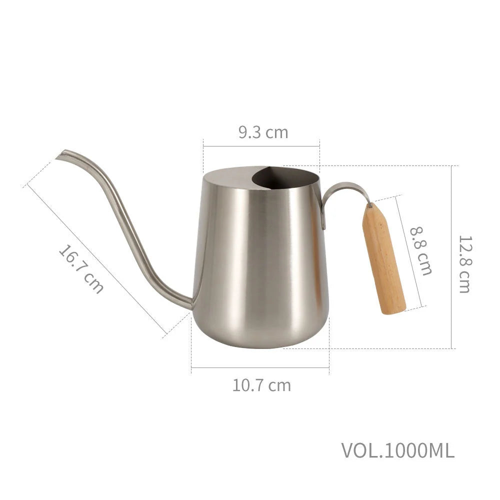 Watering Can Stainless Steel Long Spout Wooden Handle 1L