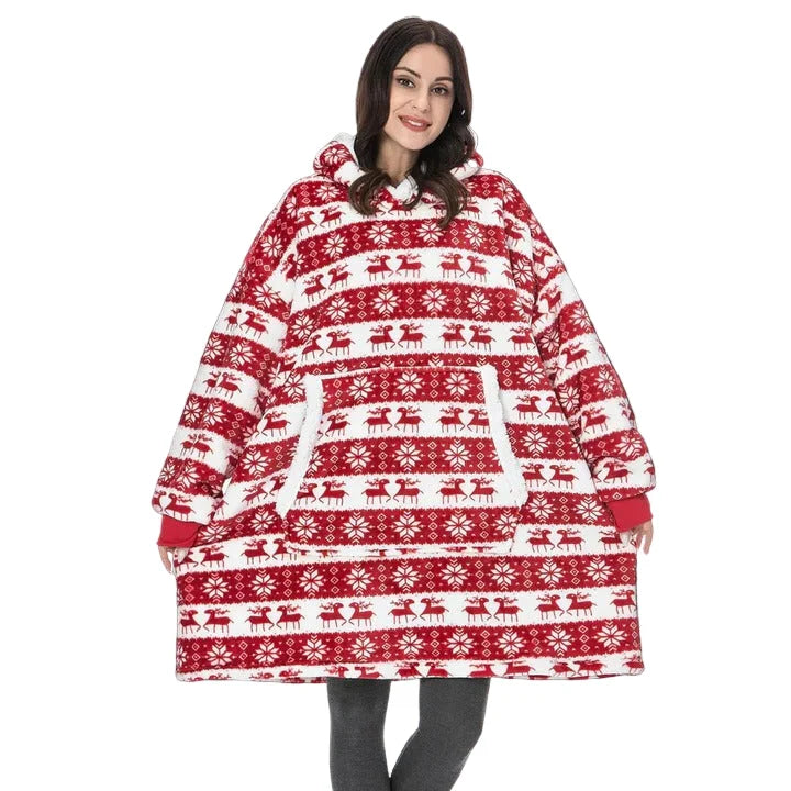 Wearable Blanket Hoodie Flannel Sherpa Lined With Pocket
