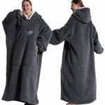 Wearable Blanket Plush Fleece Hood & Sleeves
