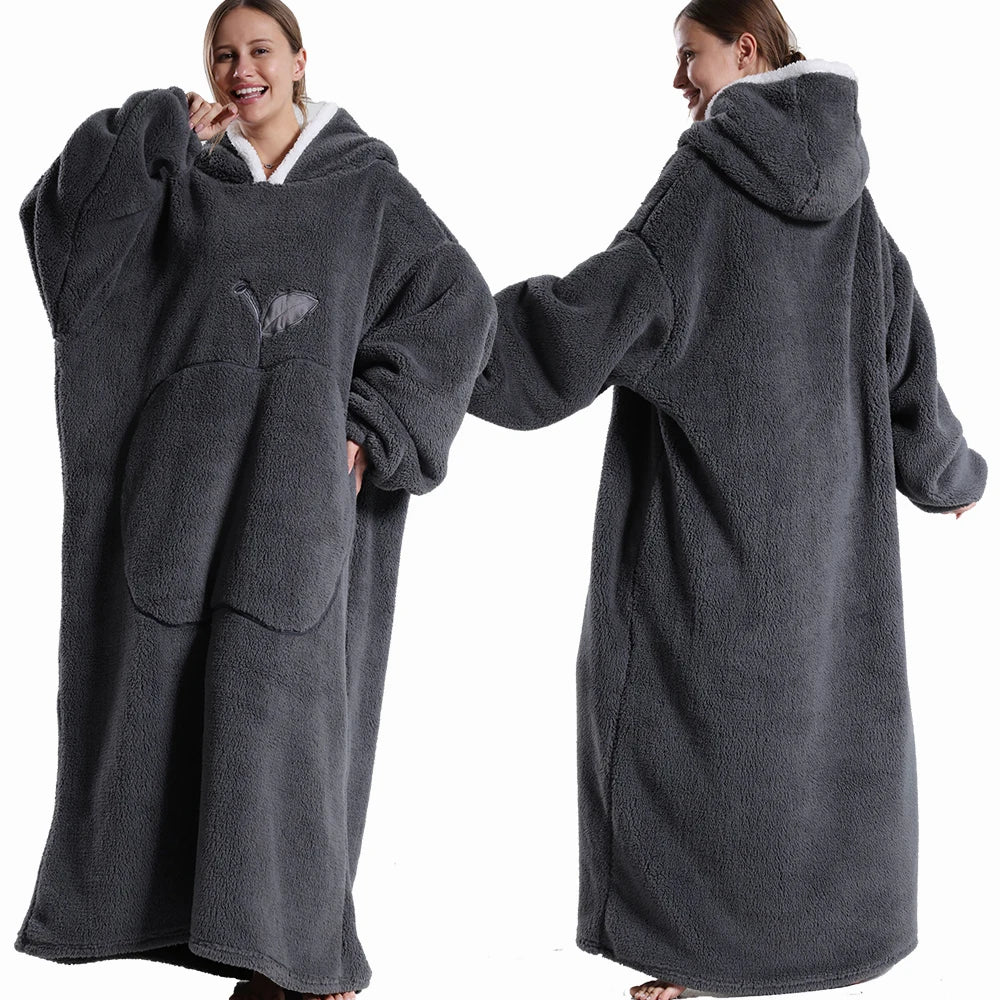Wearable Blanket Plush Fleece Hood & Sleeves