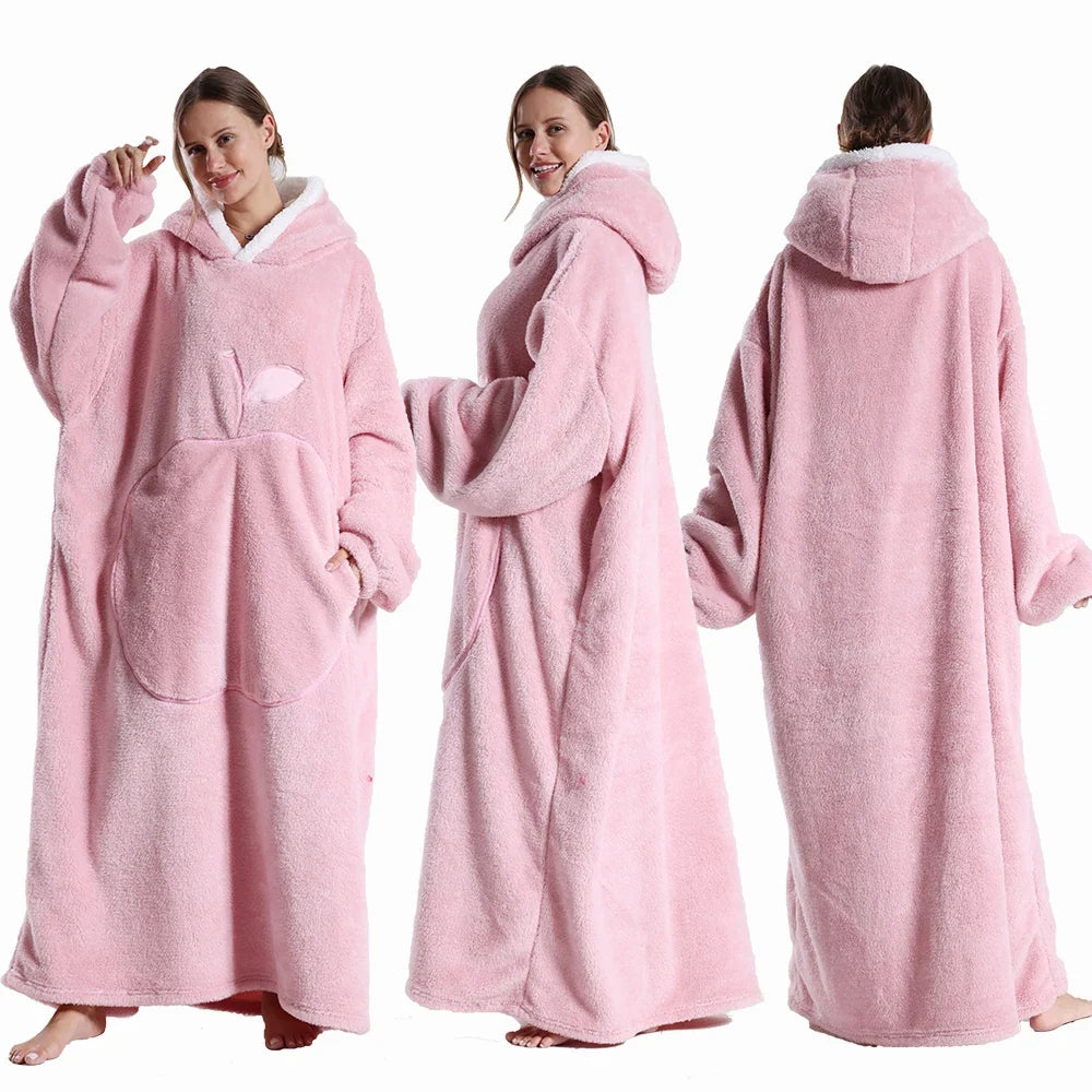 Wearable Blanket Plush Fleece Hood & Sleeves
