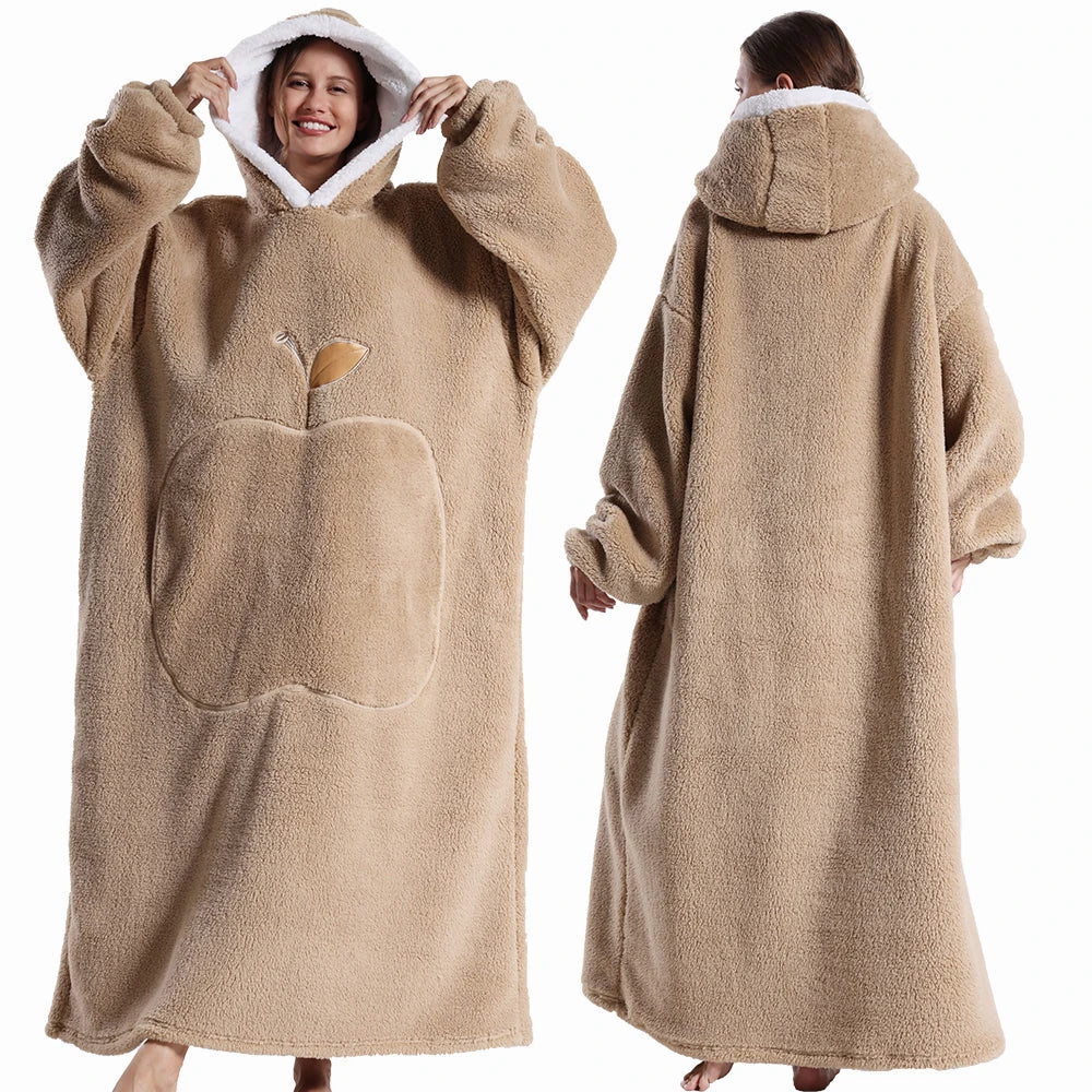 Wearable Blanket Plush Fleece Hood & Sleeves