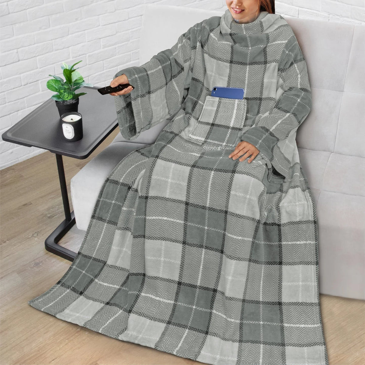 Wearable Blanket Sherpa Fleece Long Sleeves & Front Pocket