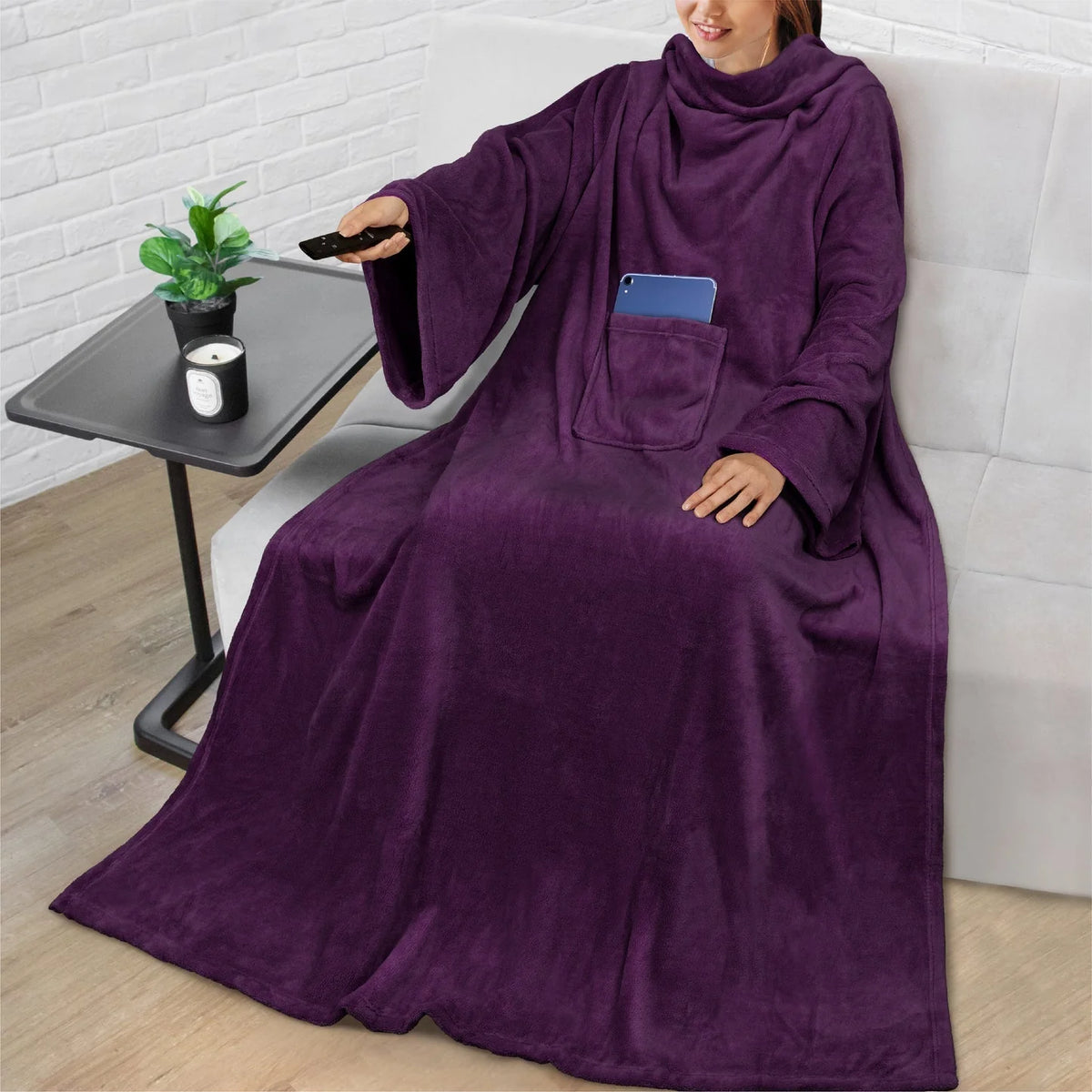 Wearable Blanket Sherpa Fleece Long Sleeves & Front Pocket