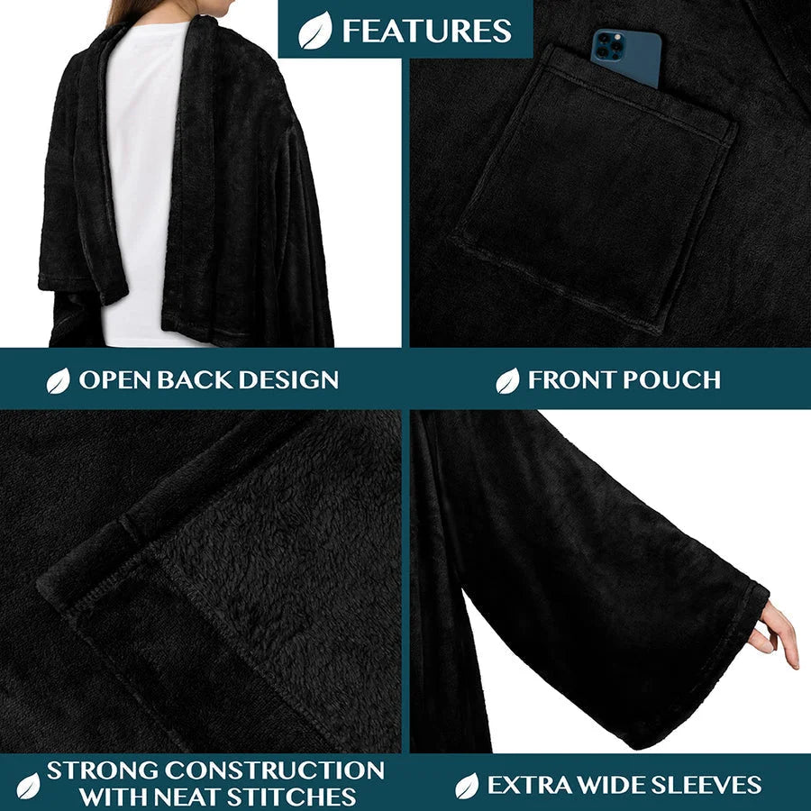 Wearable Blanket Sherpa Fleece Long Sleeves & Front Pocket