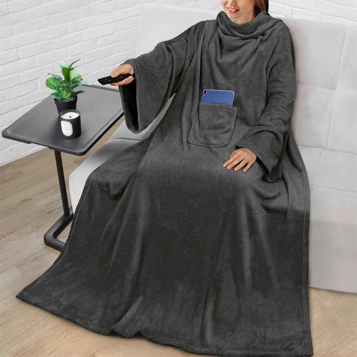 Wearable Blanket Sherpa Fleece Long Sleeves & Front Pocket
