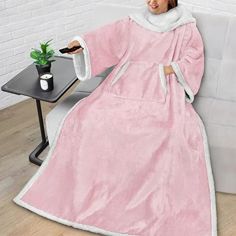 Wearable Blanket Sherpa Fleece Sleeves & Foot Pocket
