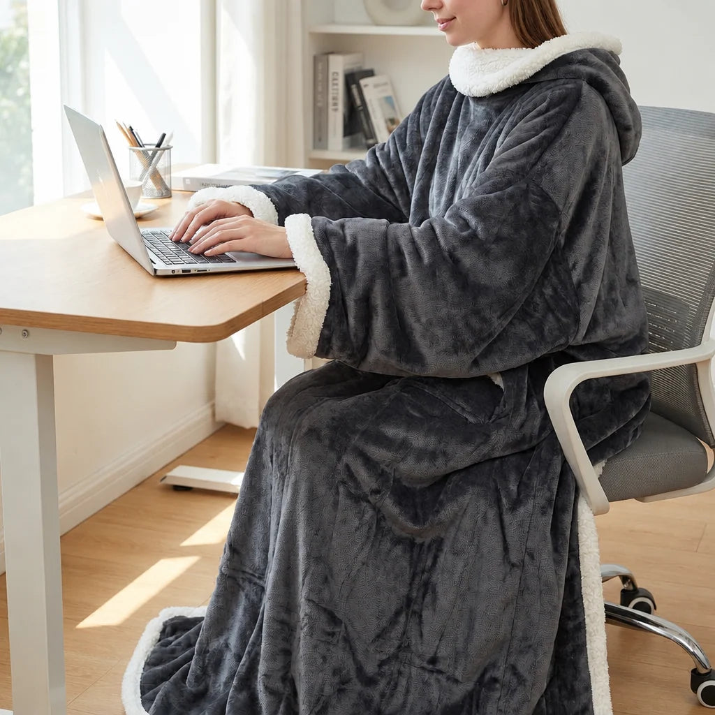 Wearable Blanket Sherpa Fleece Sleeves & Foot Pocket